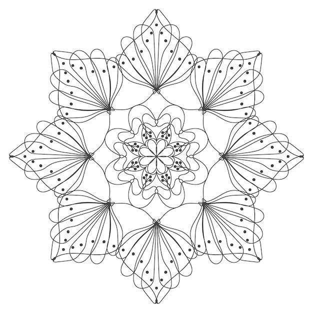 Vetor página de livro de colorir de mandala vetorial para adultos contorno preto de contorno de renda floral redondo ornamental
