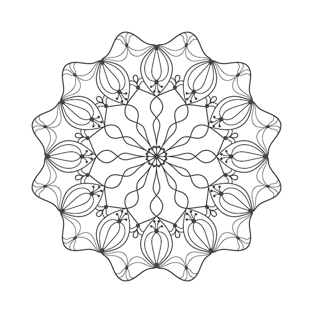 Vetor página de livro de colorir de mandala vetorial para adultos contorno preto de contorno de renda floral redondo ornamental