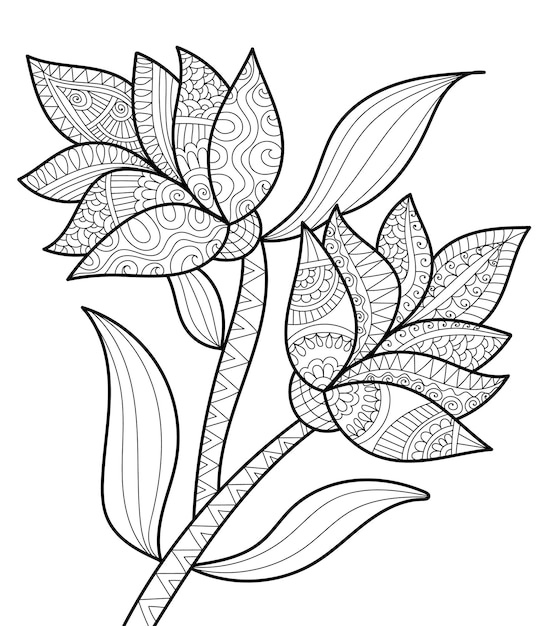Vetor página de livro de colorir floral decorativa com estilo de design de henna