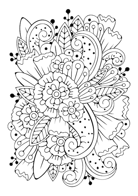 Página de livro para colorir para crianças e adultos. flores em preto e branco para desenho.