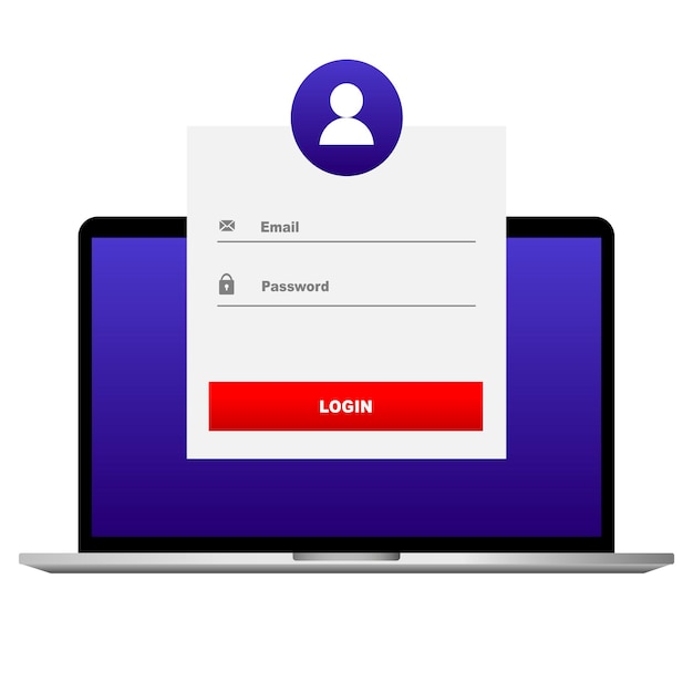 Página de login na tela do laptop autorização na página do navegador com o login e senha Vector