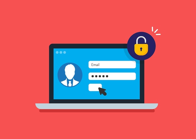 Página de login segura em um laptop protegendo contas on-line com senha e verificação de e-mail
