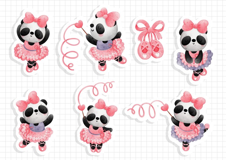 Vetor página de recados de adesivos de bailarina do panda