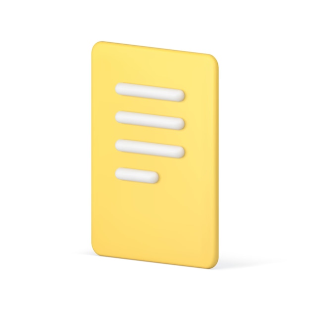 Página do documento com texto contrato de folha de papel amarelo contrato isométrico ícone 3d vetor realista