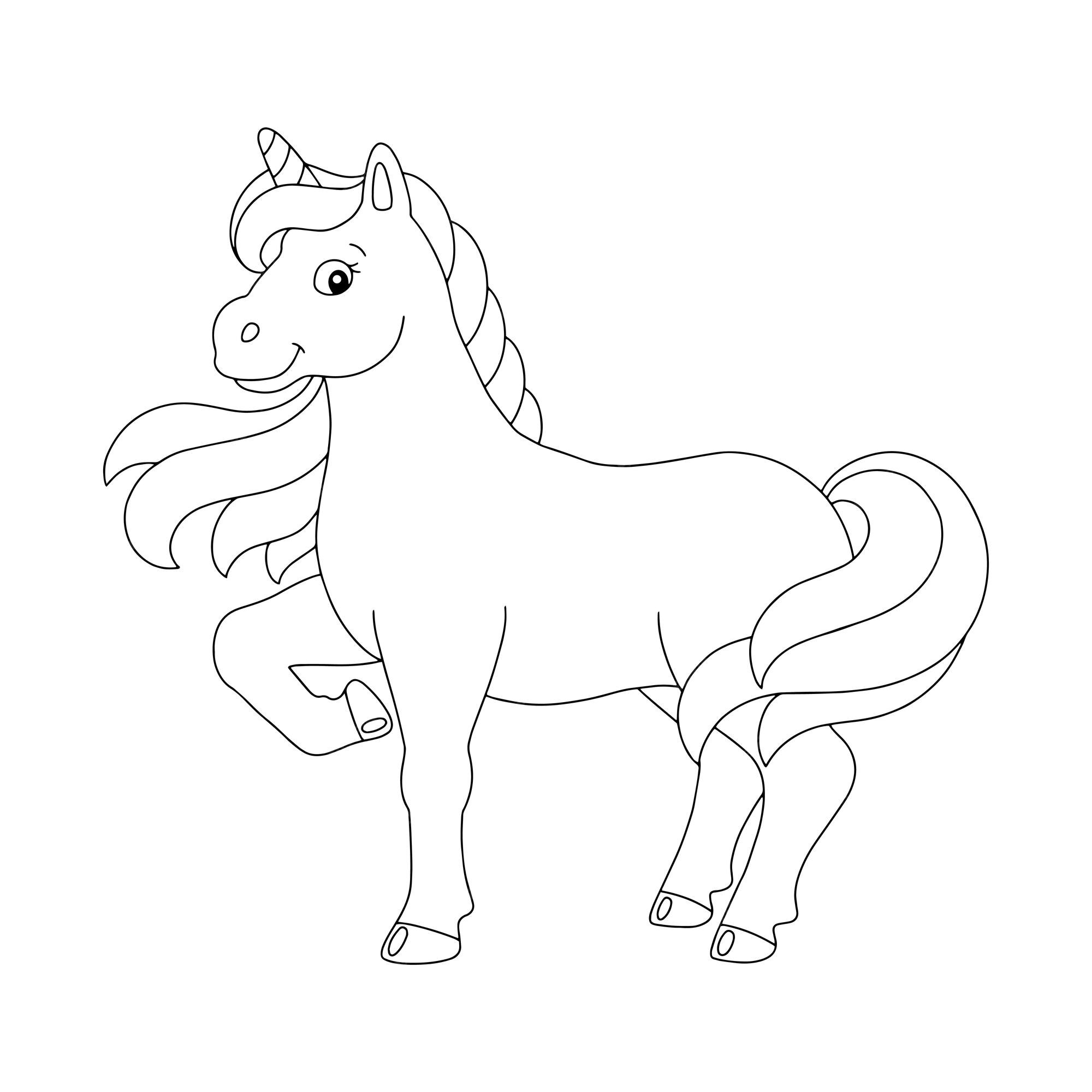 Cabeça de unicórnio de cavalo página de livro de colorir para crianças  personagem de desenho animado ilustração vetorial isolada no fundo branco