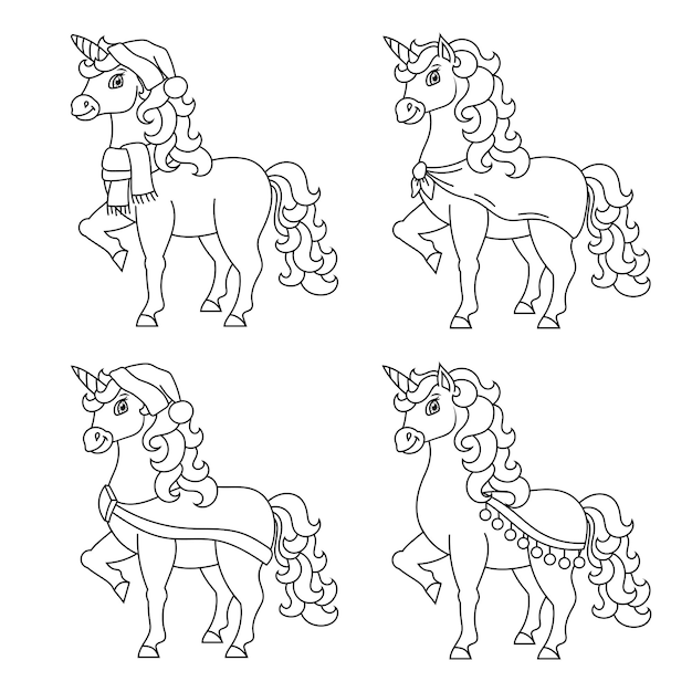 Página do livro para colorir para crianças, unicórnio fofinho, cavalo mágico de fadas