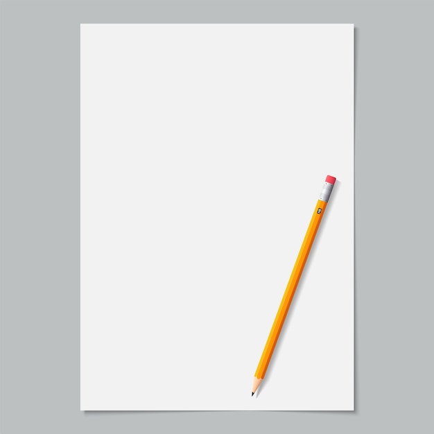 Página em branco de papel branco cor com lápis amarelo apontado em cinza.