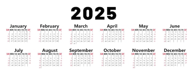 página horizontal do calendário com meses completos