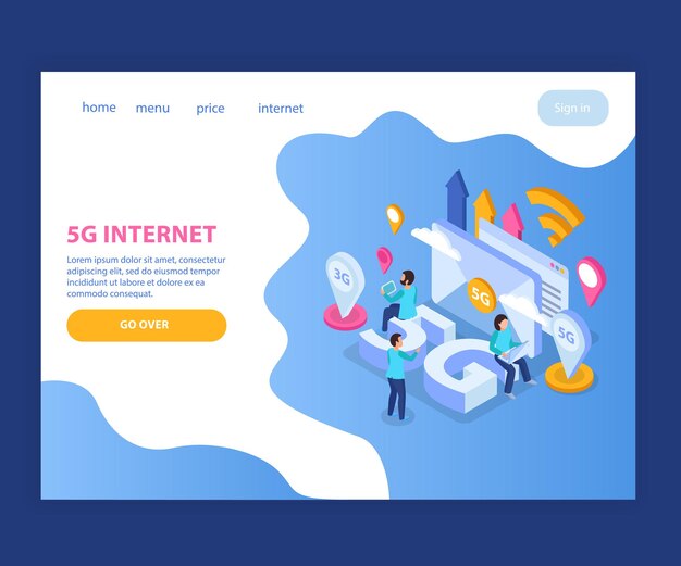 Página inicial da Internet isométrica 5g