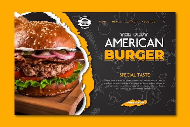 Vetor página inicial de comida americana