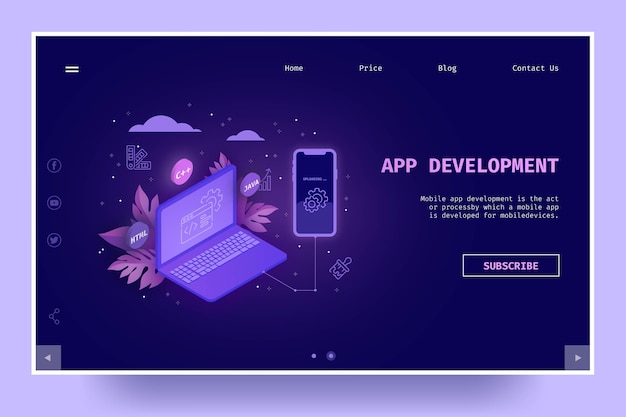 Vetor página inicial de desenvolvimento de aplicativos