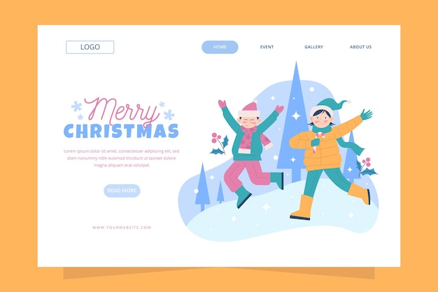 Página inicial de design de feliz Natal de menino e menina