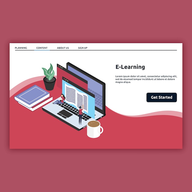 Página inicial de e learning em estilo isométrico