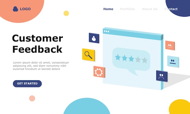 Vetor página inicial do conceito de ilustração de feedback do cliente
