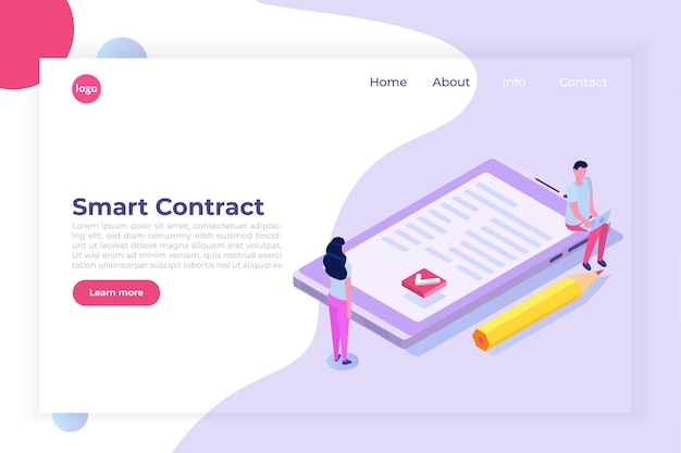 Vetor página inicial do contrato eletrônico inteligente com assinatura digital