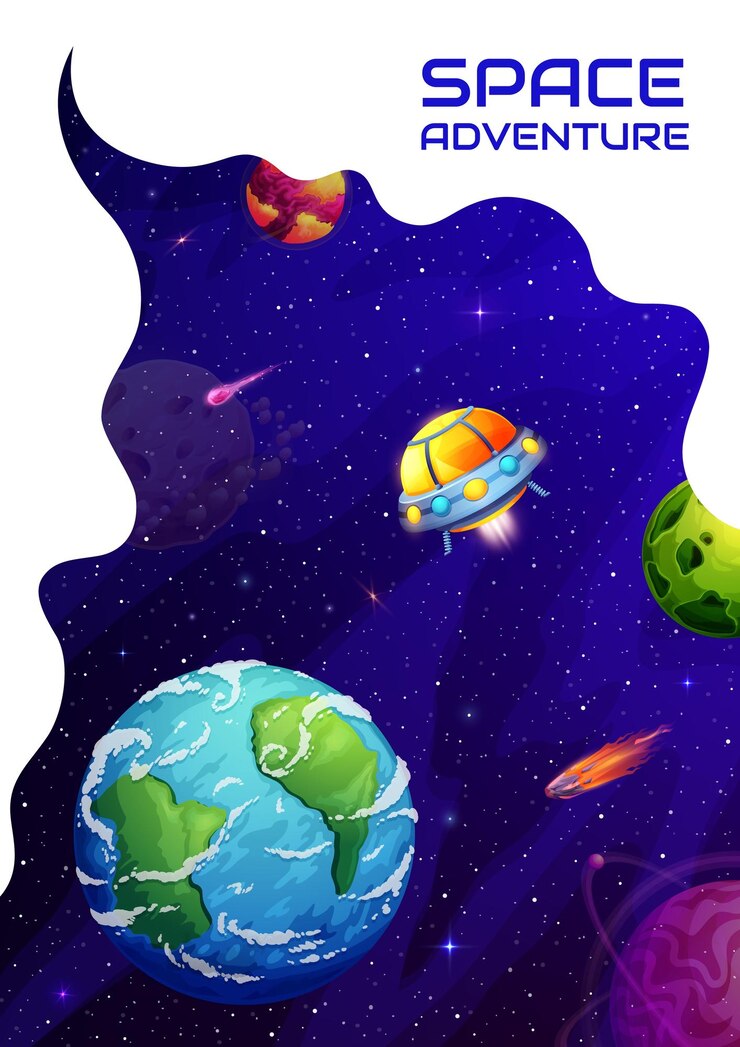 Vetor página inicial do espaço com nave espacial de desenho animado ufo