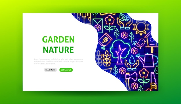 Página inicial do garden nature neon. ilustração em vetor de promoção de primavera.