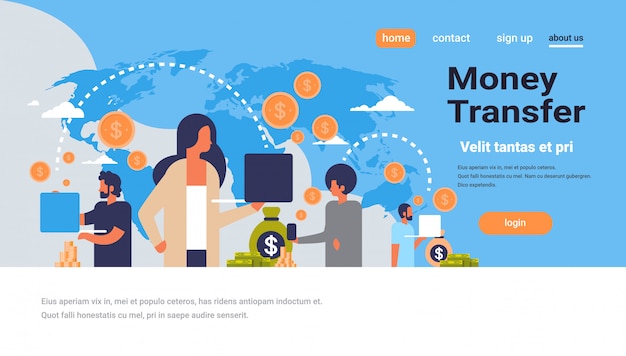 Página inicial ou modelo de web com ilustração, tema de transferência de dinheiro