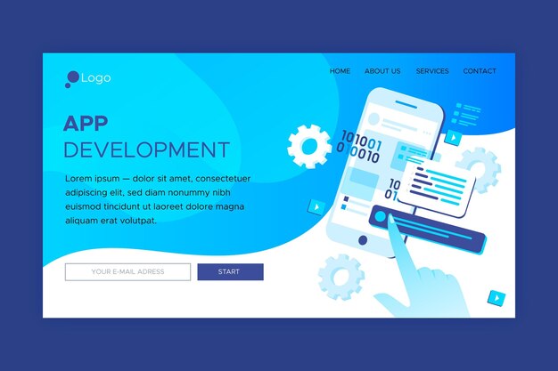 Vetor página inicial para desenvolvimento de aplicativos em diferentes plataformas