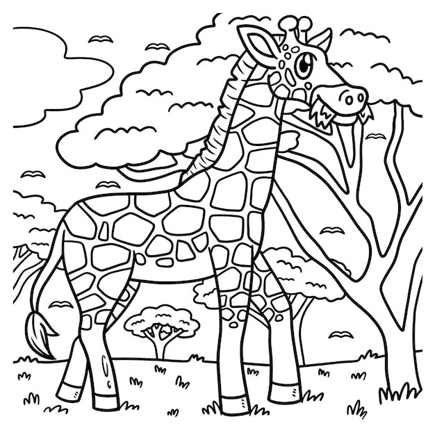 Vetor página para colorir animal girafa para crianças