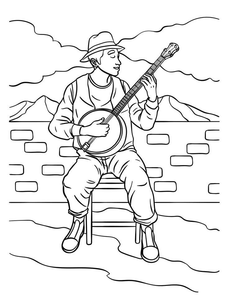 Vetor página para colorir banjoist para crianças