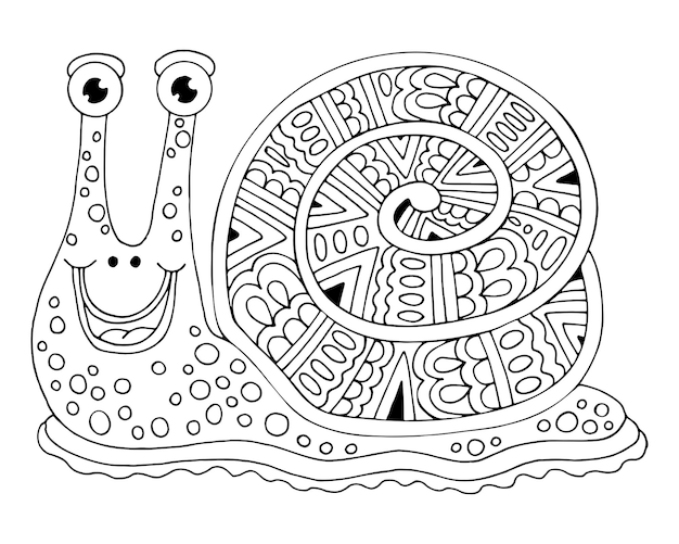 Página para colorir caracol engraçado slug espiral house shell ilustração de arte de linha desenhada à mão livro de colorir