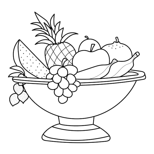 Vetor página para colorir cesta de frutas para ilustração vetorial infantil eps e imagem
