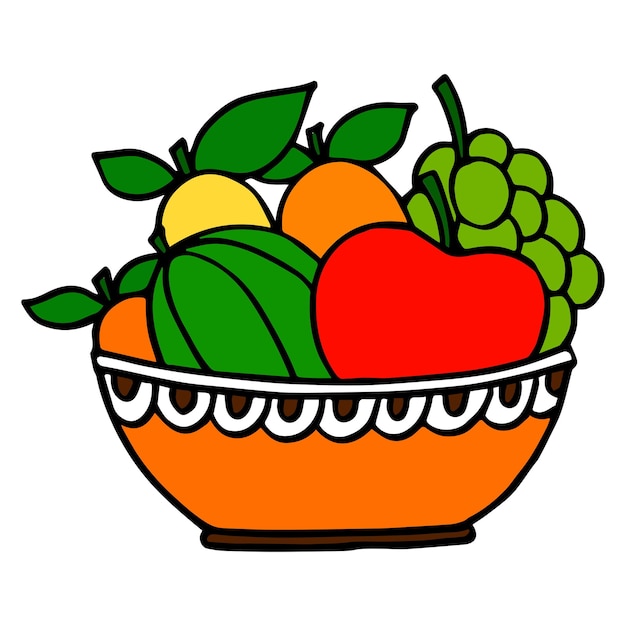 Vetor página para colorir cesta de frutas para ilustração vetorial infantil eps e imagem