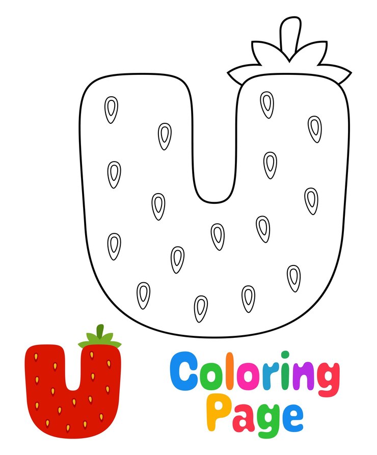 Vetor página para colorir com alfabeto u para crianças