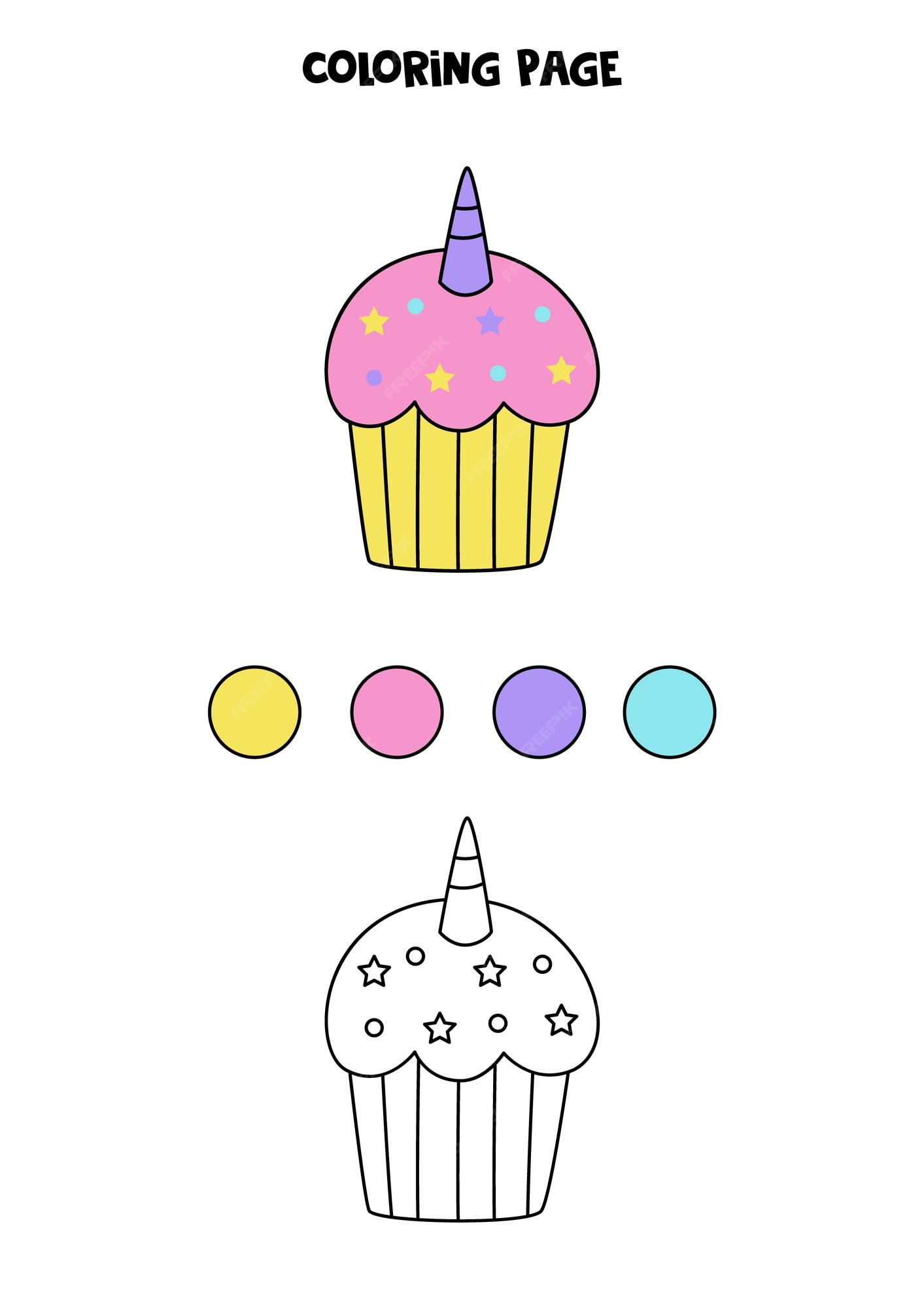 Rastrear e colorir cupcake fofo kawaii. jogo educativo para colorir.