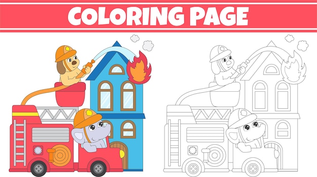 Vetor página para colorir com caminhão de bombeiros