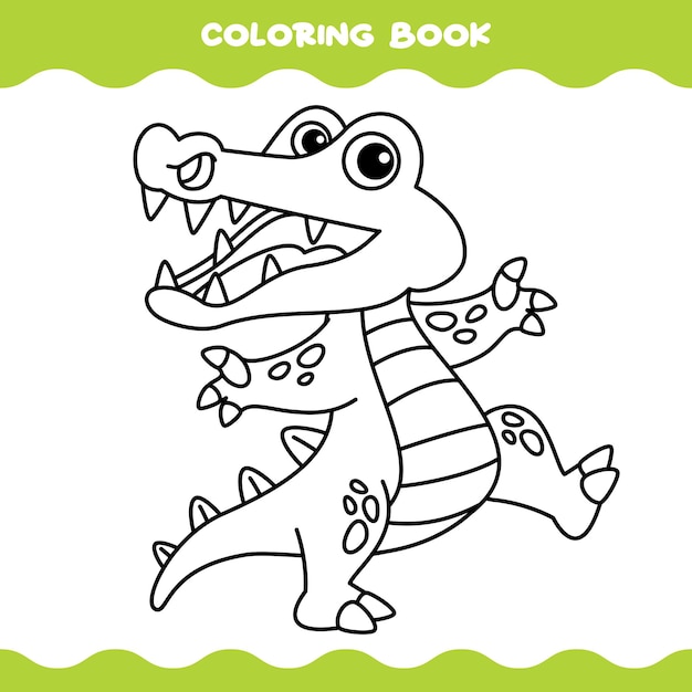 Página para colorir com desenho de crocodilo