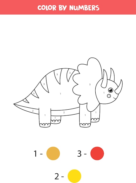 Página para colorir com dinossauro bonito dos desenhos animados. colorir por números.