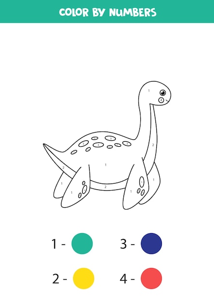 Página para colorir com dinossauro bonito dos desenhos animados. colorir por números.