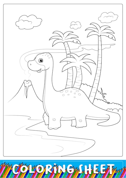 Página para colorir com dinossauro fofo