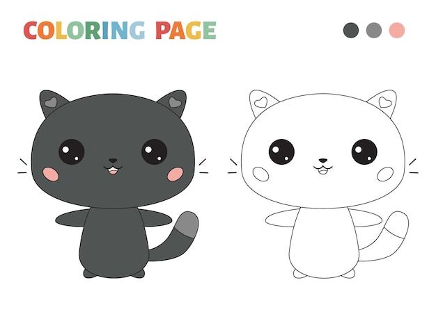 Página para colorir com gato kawaii fofo