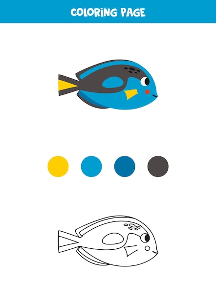 Página para colorir com lindo peixe espiga azul folha de trabalho para crianças