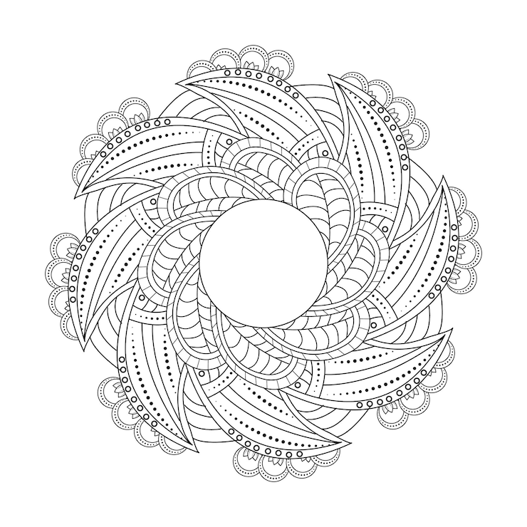 Vetor página para colorir com mandala preto e branco com padrão floral design vetorial ilustração vetorial design gráfico