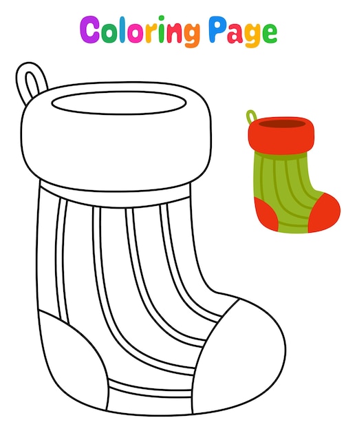 Página para colorir com meia de natal para crianças