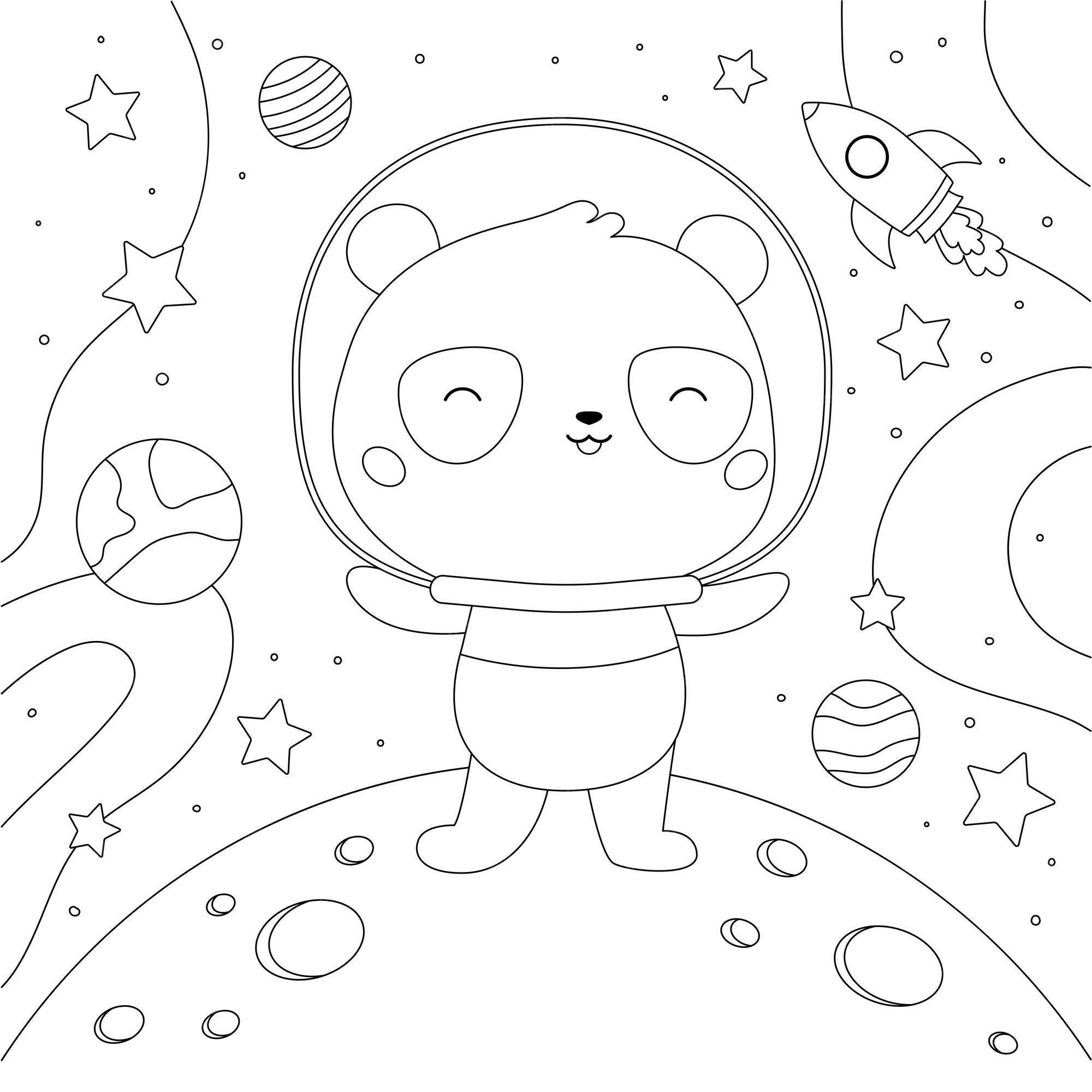 Panda bonito brincando no desenho da lua para colorir