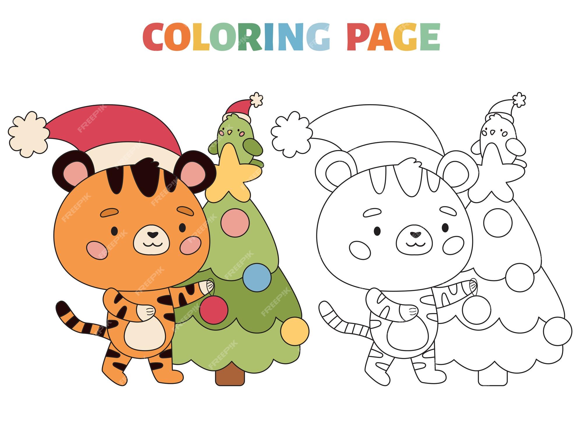 Desenho de Tigre de Natal para Colorir - Colorir.com