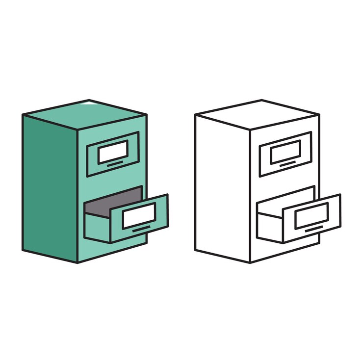 Vetor página para colorir de armário de arquivo e escritório com contorno e clipart