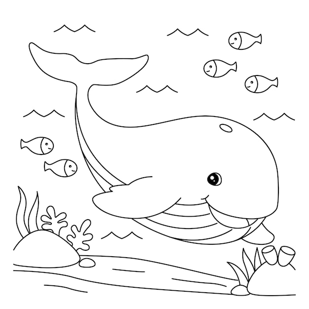 desenho de sereia com baleia para colorir para crianças 7819050 Vetor no  Vecteezy