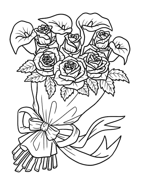 Desenho Para Colorir Para Adulto Buquê Flores Prado Contorno