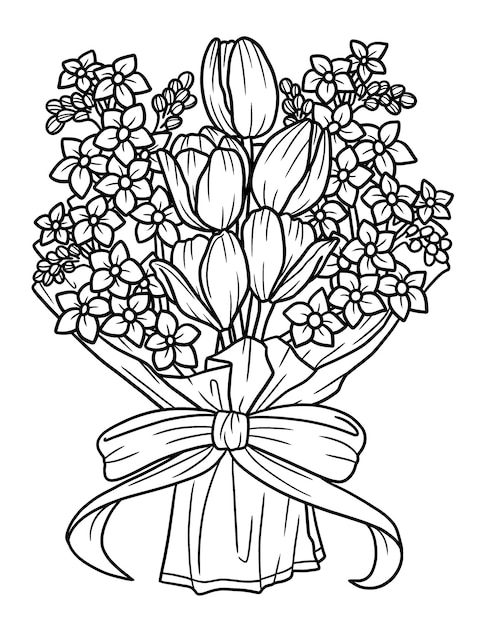 Desenho Para Colorir Para Adulto Buquê Flores Prado Contorno