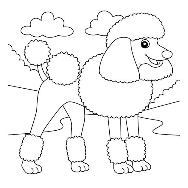 Página para colorir de cachorro poodle para crianças