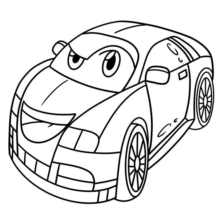 Vetor página para colorir de carro normal com rosto de veículo