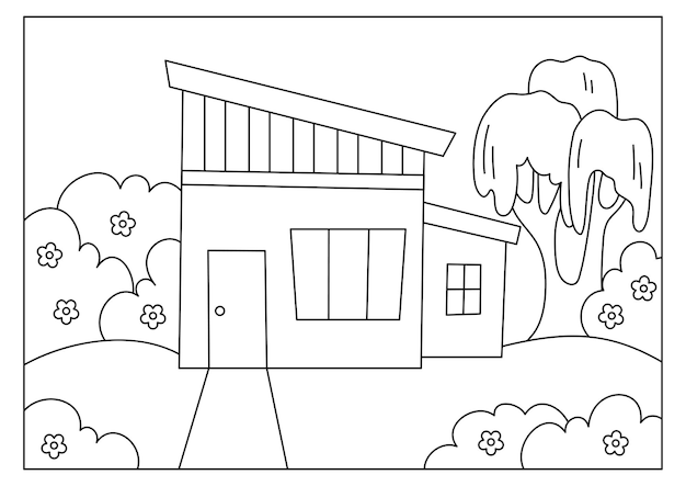 página para colorir de casa para vetor imprimível de atividade infantil