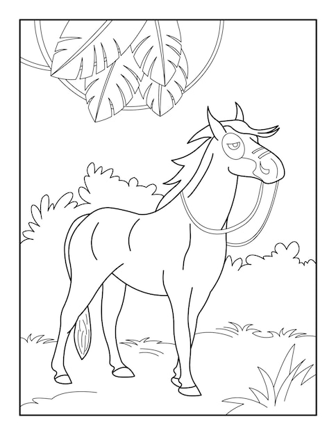 Cavalo fofo. animal de fazenda. página de livro para colorir para crianças.