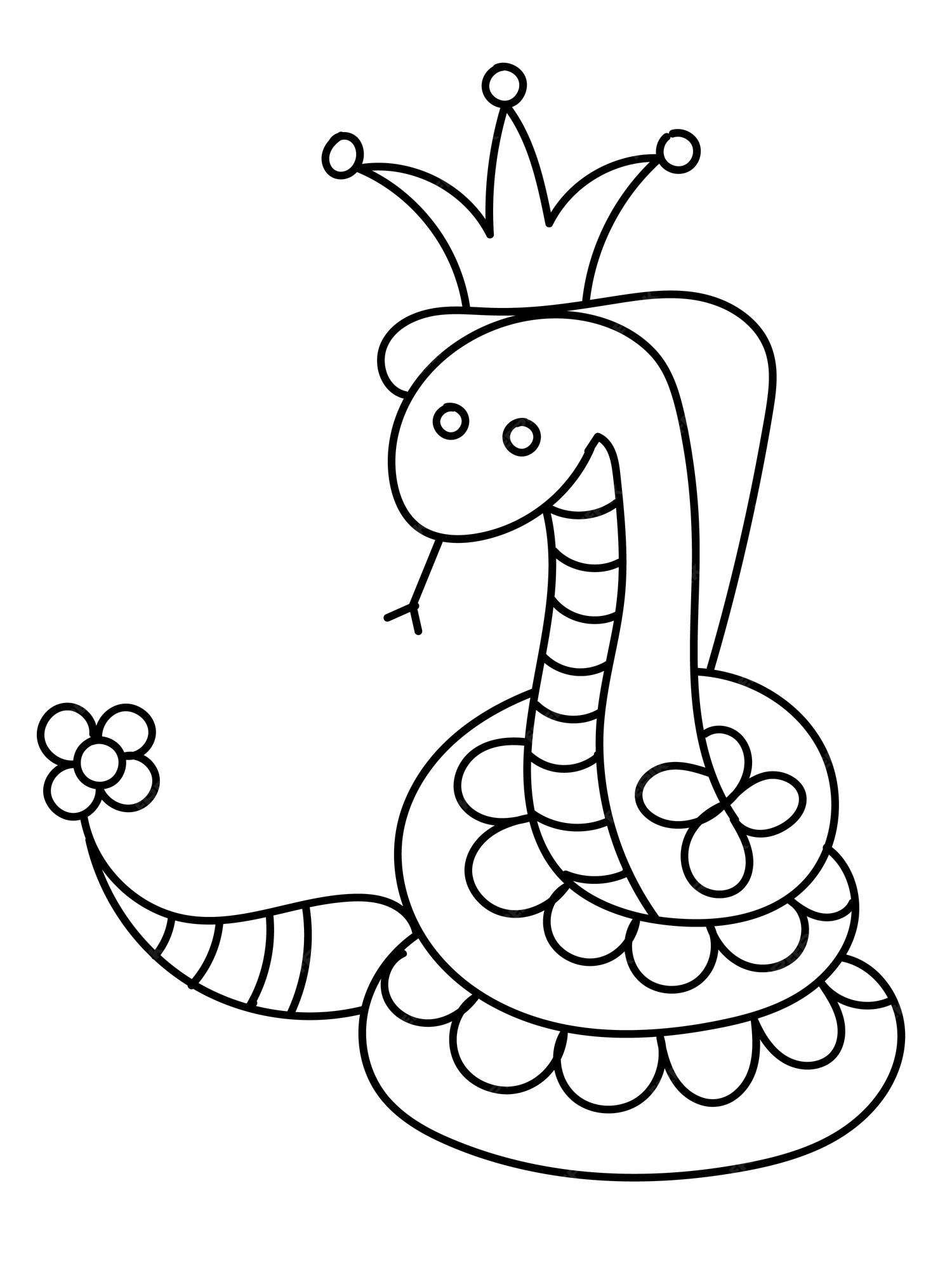 Vetor de ilustração de página para colorir de desenho de cobra cobra fofa  para livro de colorir para crianças